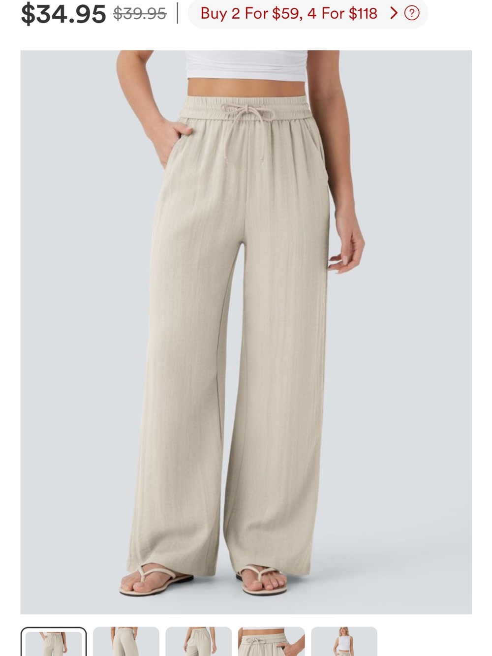 HALARA Relaxed Wide-Leg Drawstring Pants in Light Olive - Picture 6 of 8